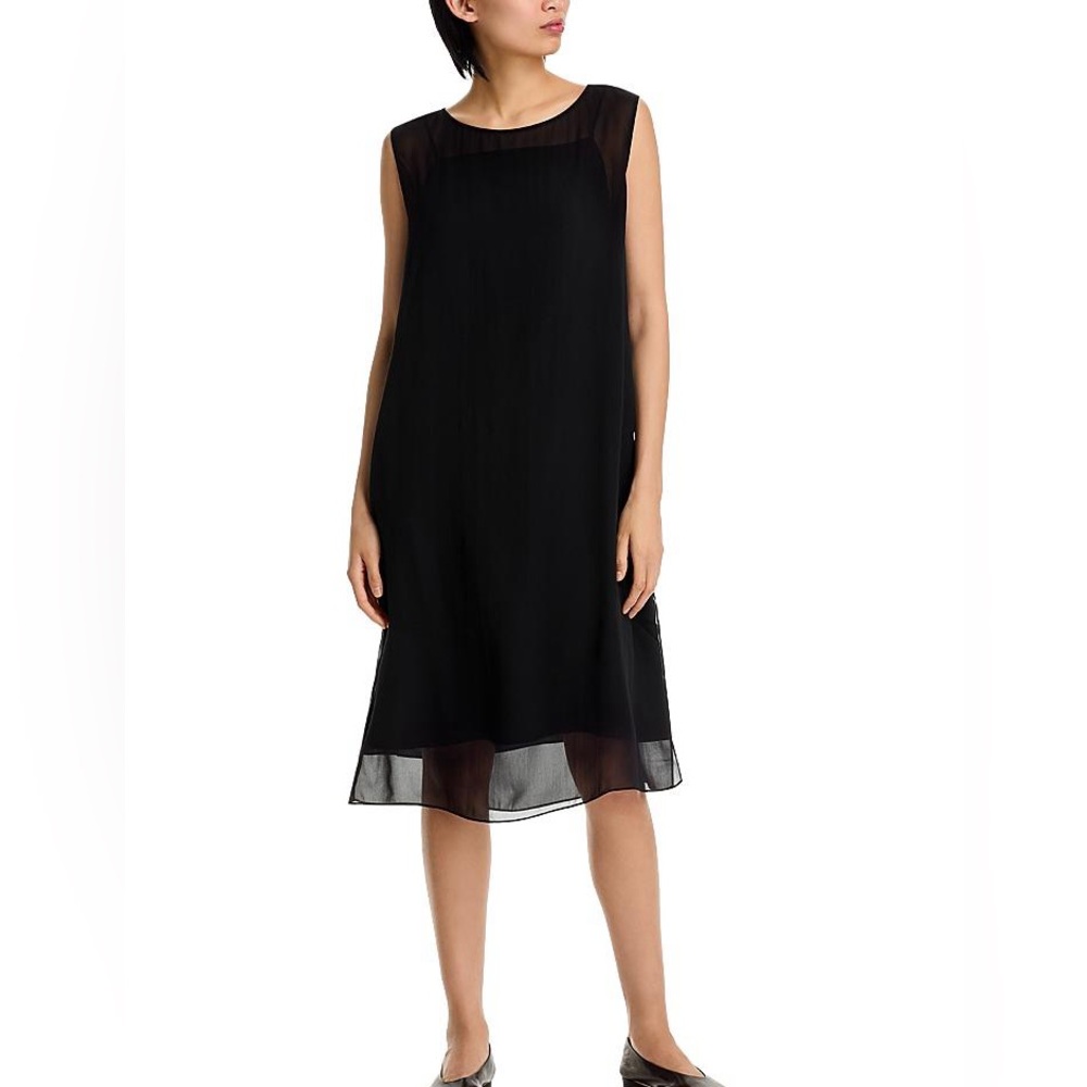 NWT Eileen Fisher Sheer Silk Georgette Bateau Neck Dress